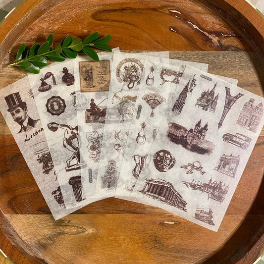Vintage Architecture Washi Stickers - 6 Sheets