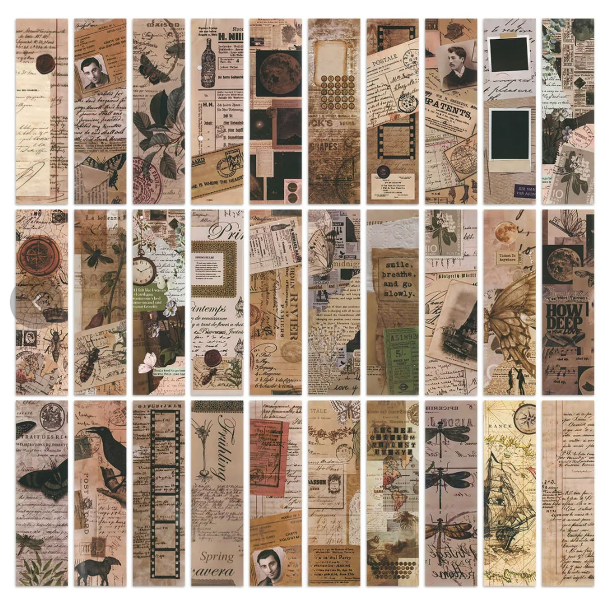 Vintage Inspired Print Bookmarks - Set of 5