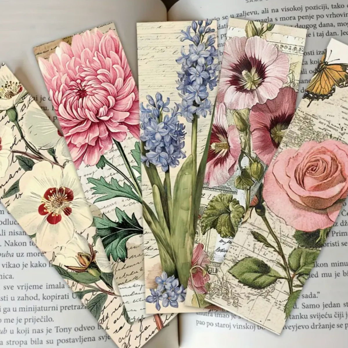 Vintage Flower Design Bookmarks - Set of 5