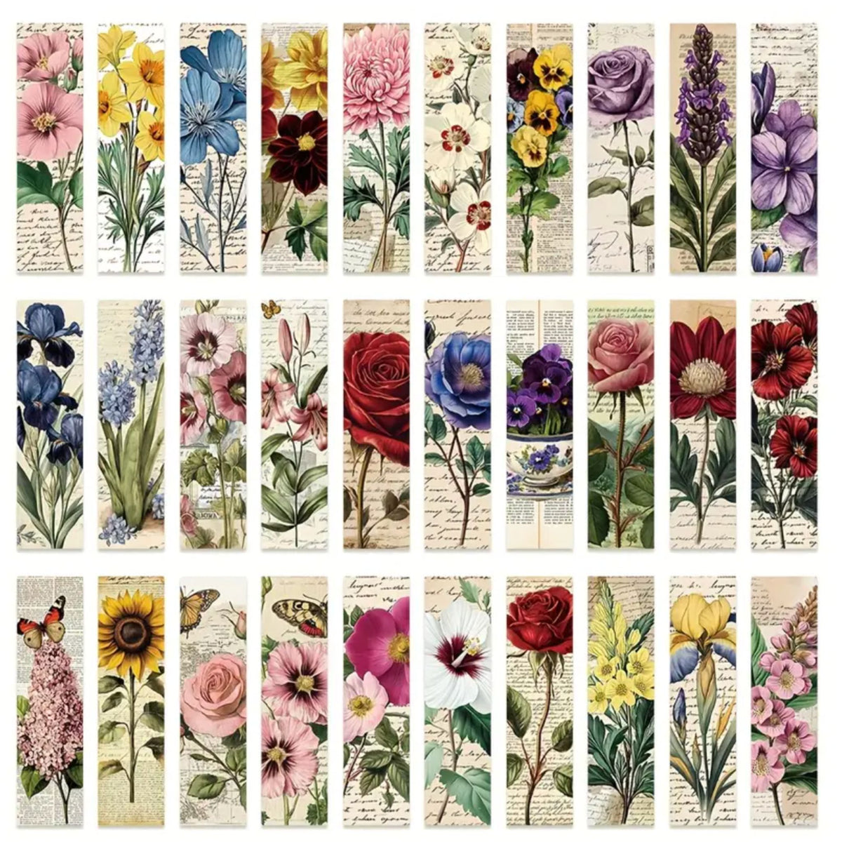 Vintage Flower Design Bookmarks - Set of 5