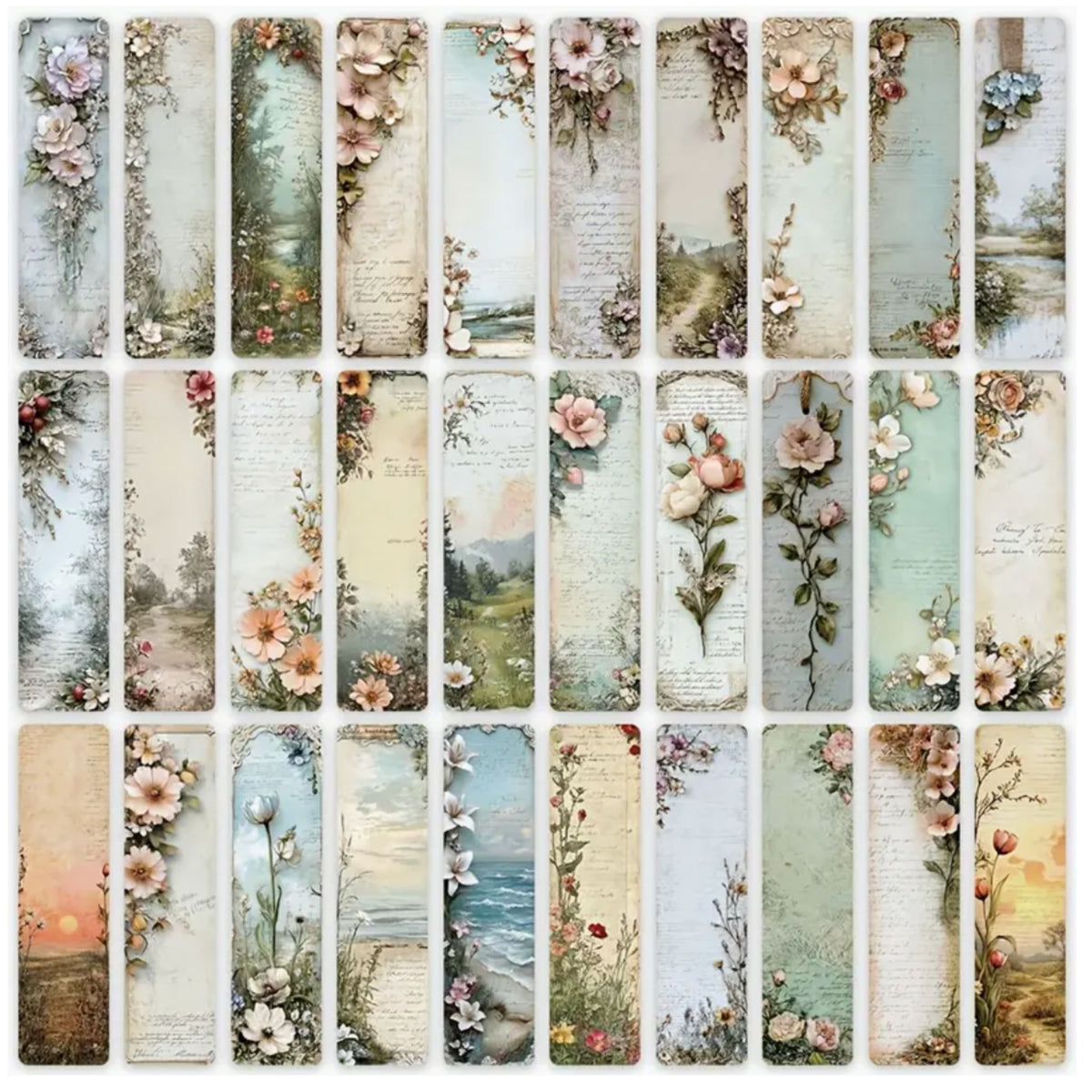 Vintage Flower Bookmarks - Set of 5