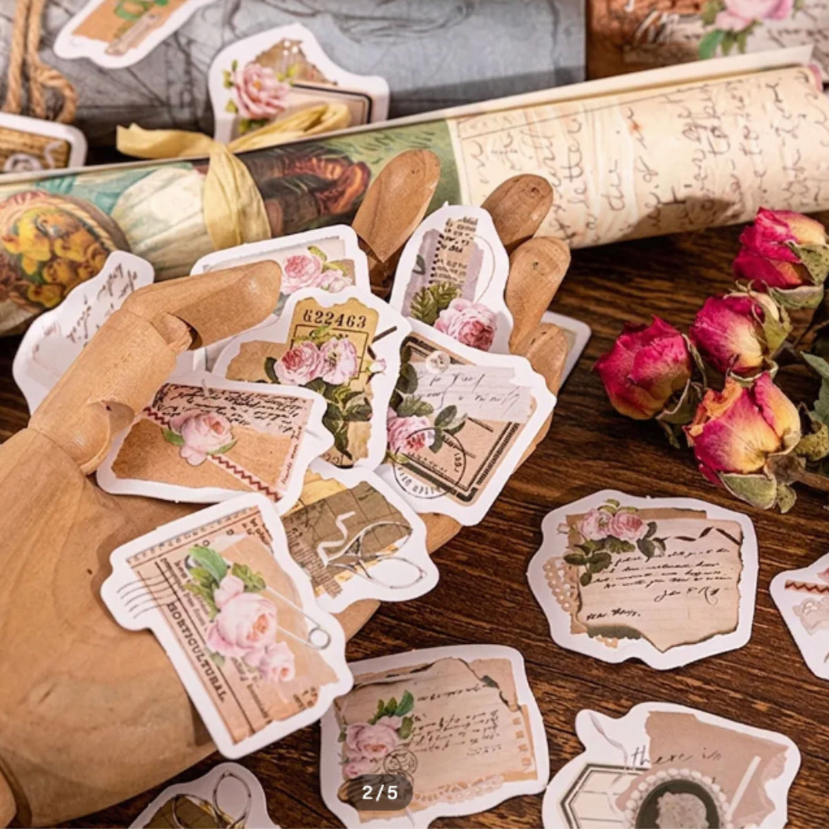 Vintage Pink Rose Stickers - 46 Pieces