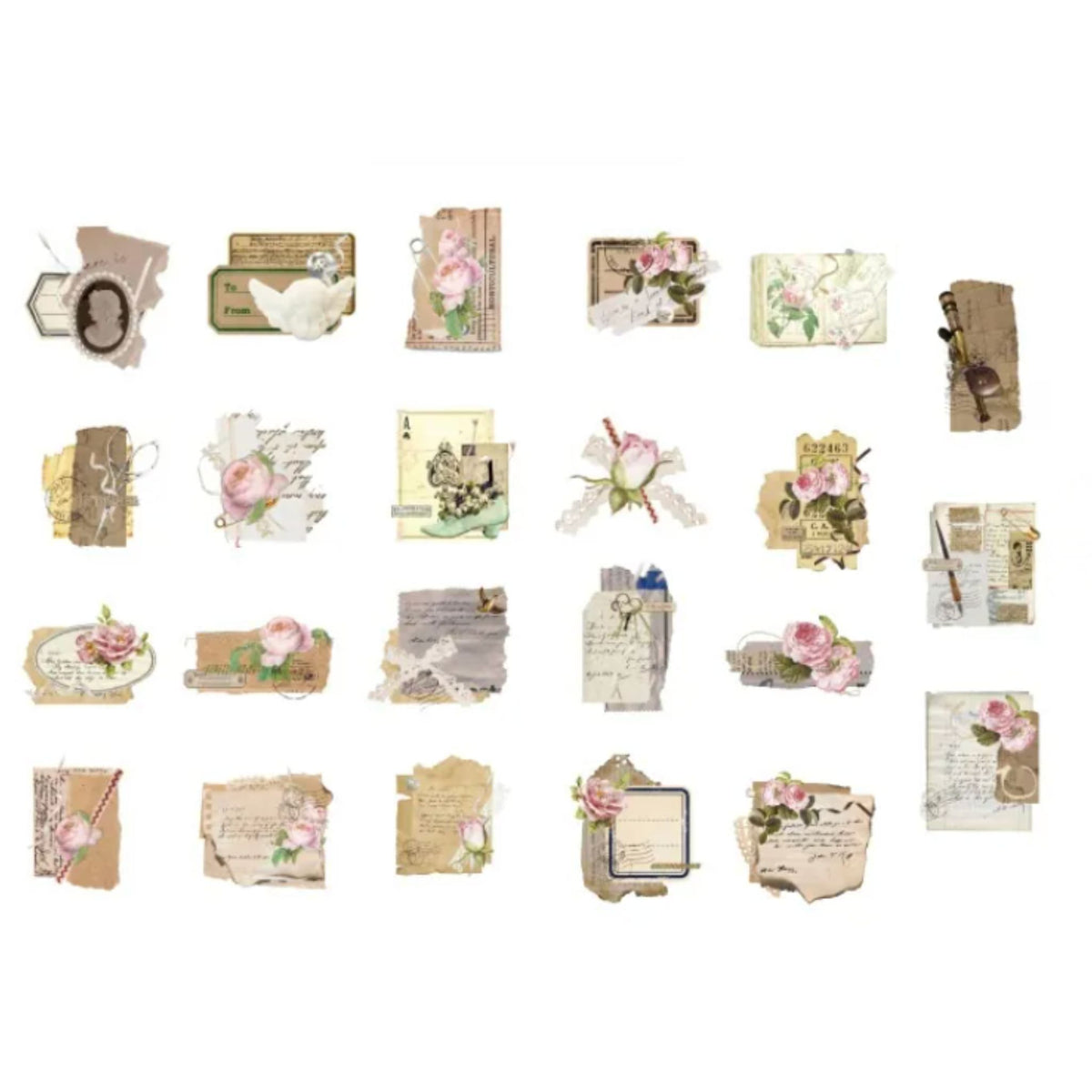 Vintage Pink Rose Stickers - 46 Pieces