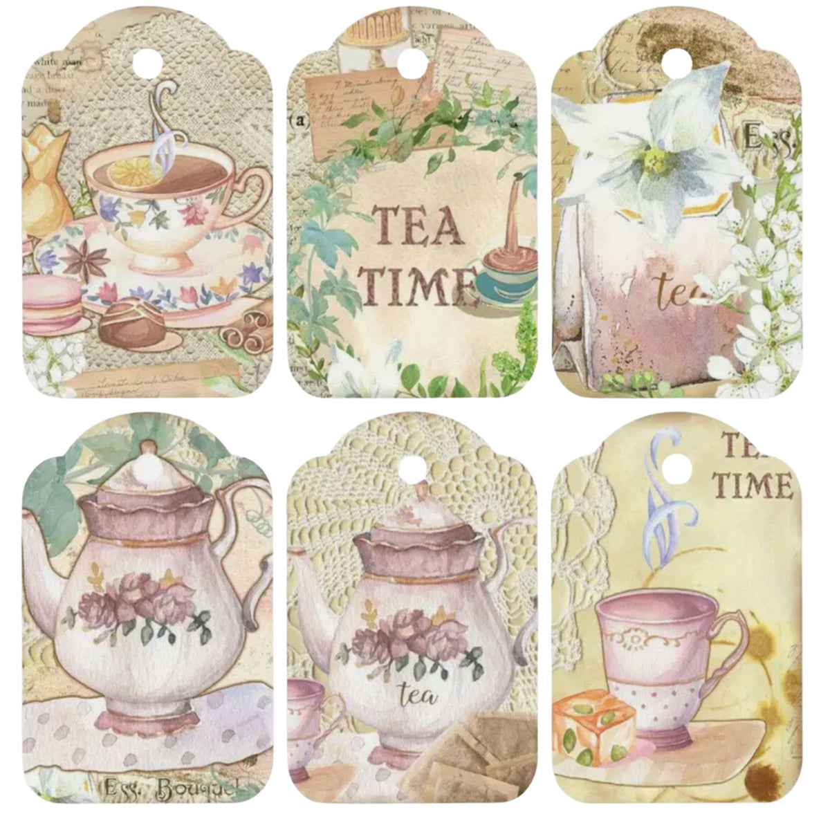 Vintage Tea Time Gift Card Tags - Set of 12