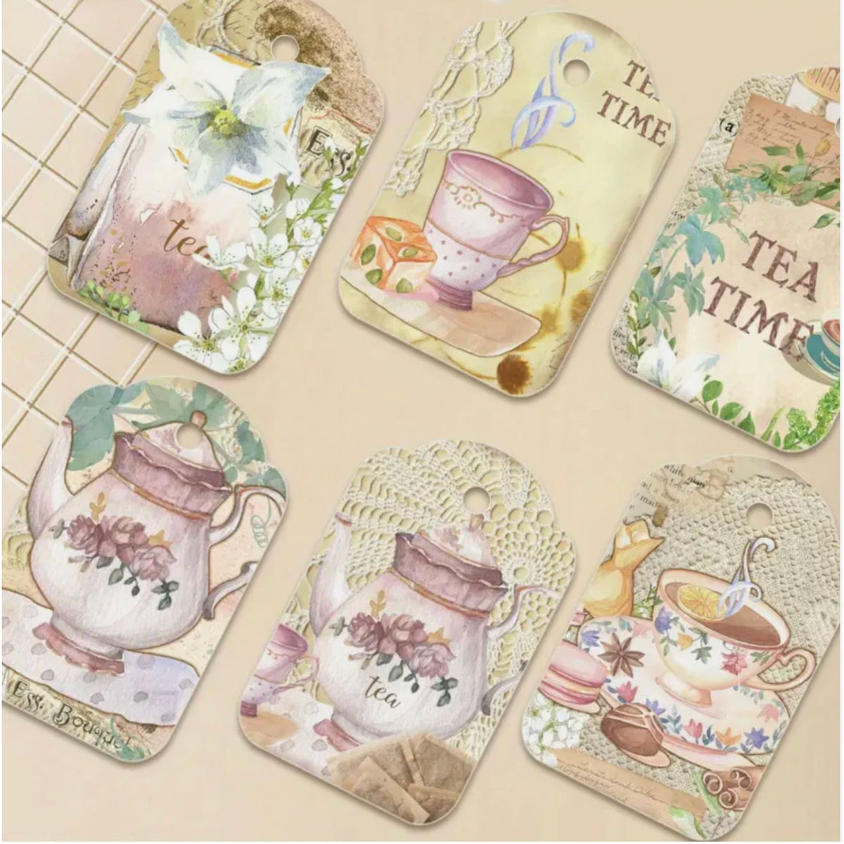 Vintage Tea Time Gift Card Tags - Set of 12