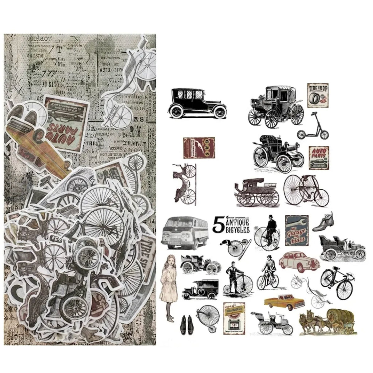 Vintage Transport Washi Stickers - 60 Pieces