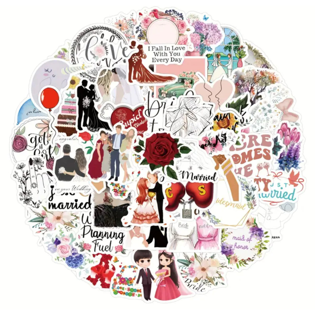 Wedding Theme Stickers - 60 Pieces