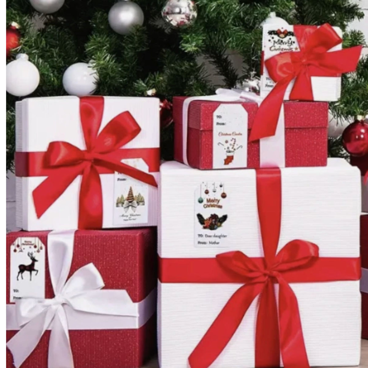 White Christmas Gift Stickers Present Labels - 30 Pieces