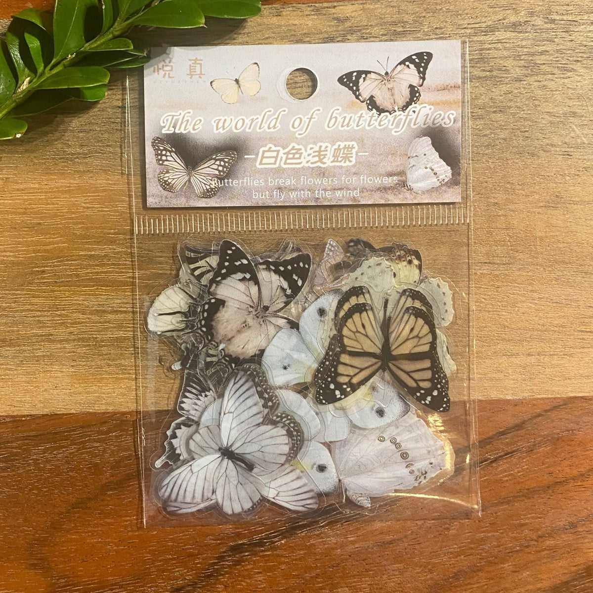 White Natural Butterfly PET Stickers - 40 Pieces