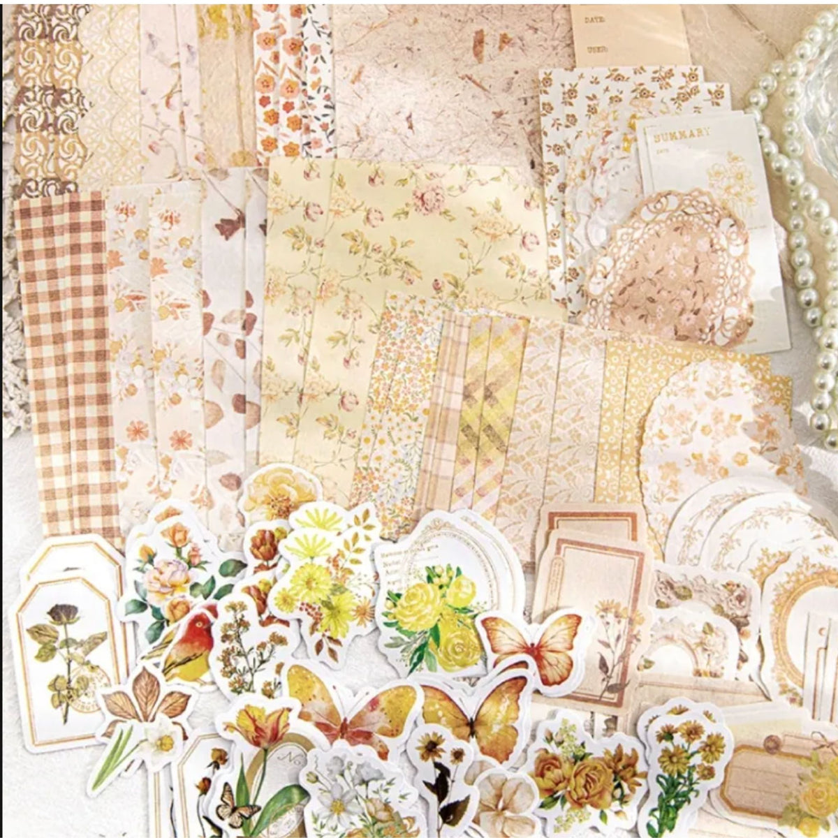 Neutral Scrapbooking Junk Journal Paper & Sticker Pack - 100 Pieces